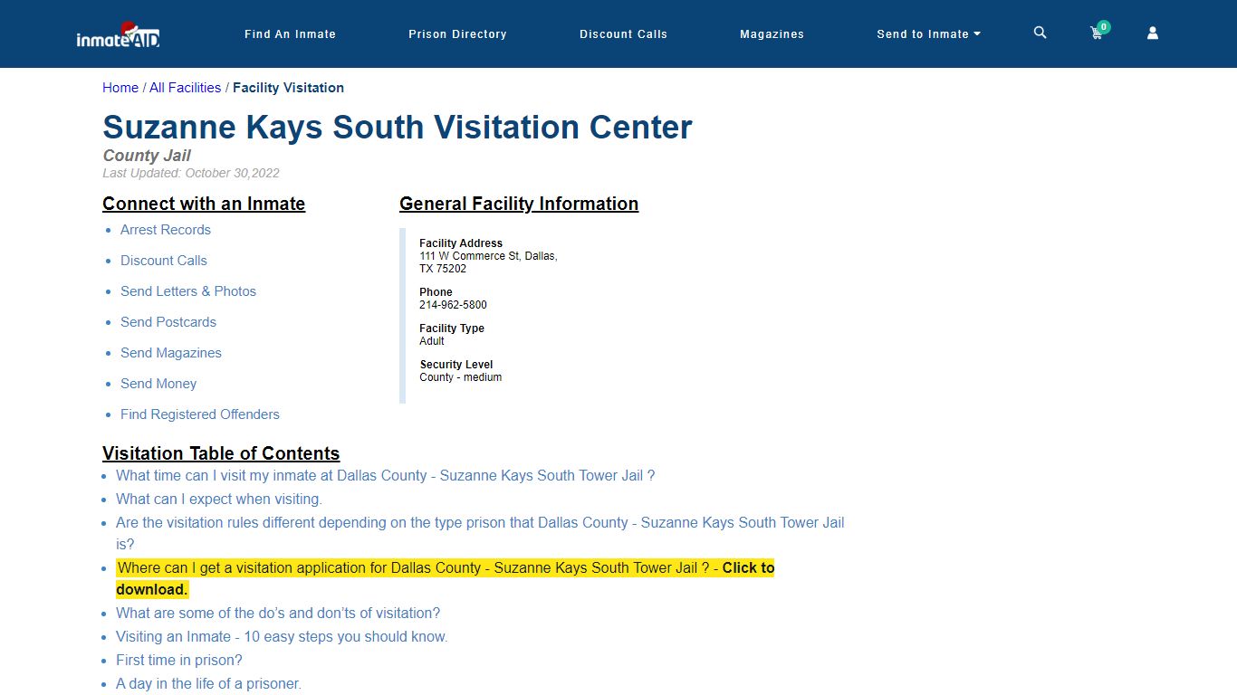 Dallas County - Suzanne Kays South Tower Jail | Visitation, dress code ...