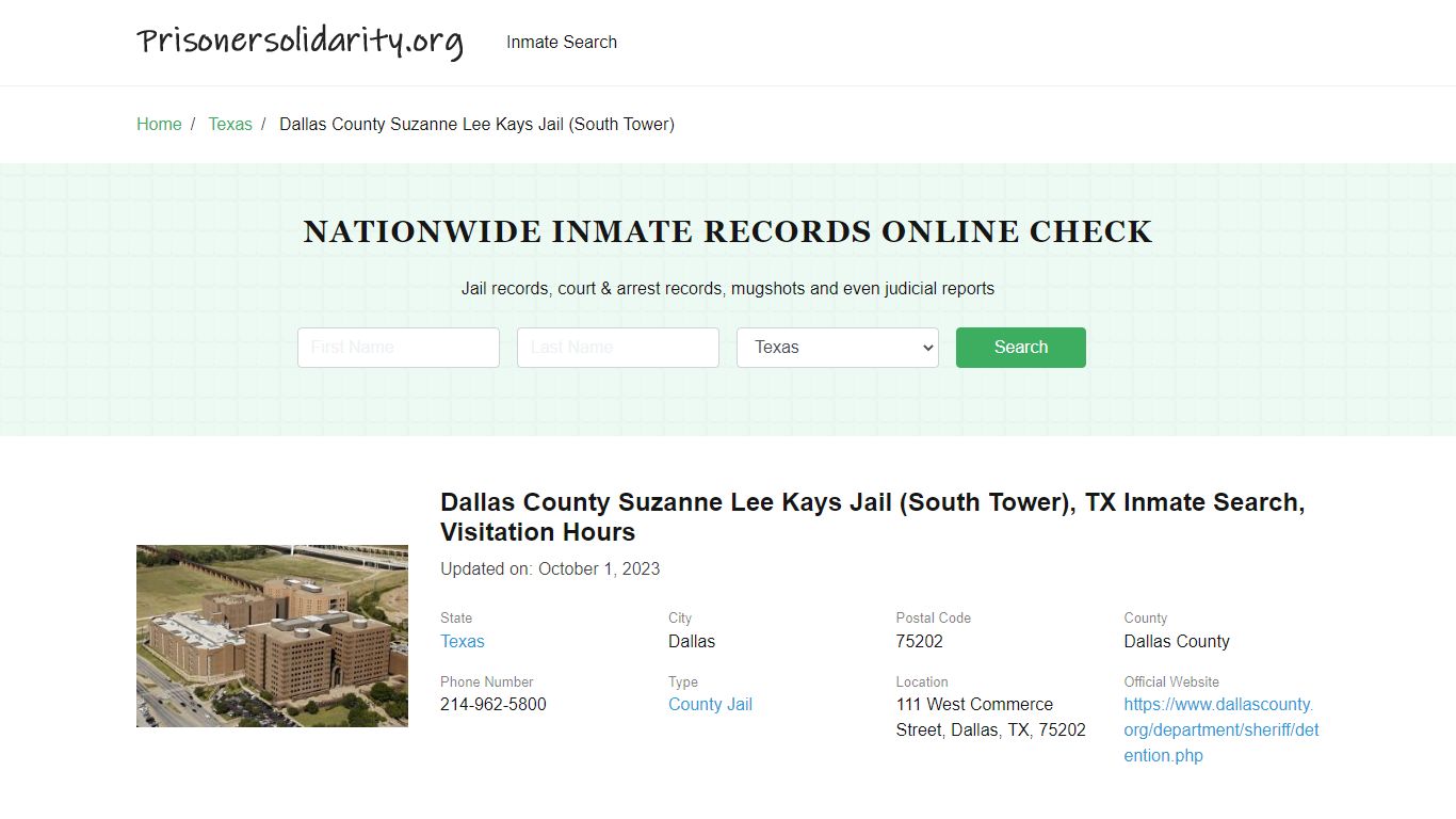Dallas County Suzanne Lee Kays Jail (South Tower), TX Inmate Search ...